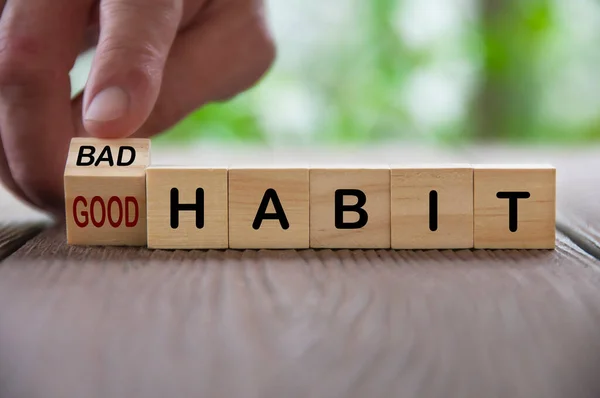 Finger Turning Bad Good Text Wooden Blocks Good Bad Habit — Stock Photo, Image