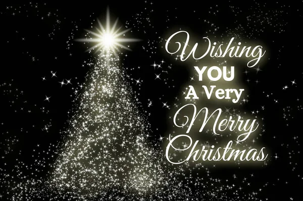 Kívánok Egy Nagyon Boldog Karácsonyi Szöveget Sötét Háttérrel Ragyogó Csillag — Stock Fotó