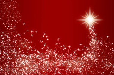 Yazı için özelleştirilebilir alanı olan kırmızı arkaplanda parlayan yıldız. Noel kutlaması kavramı.