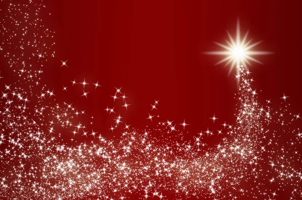 Yazı için özelleştirilebilir alanı olan kırmızı arkaplanda parlayan yıldız. Noel kutlaması kavramı.