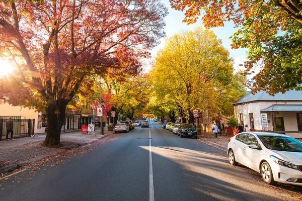 澳大利亚南部阿德莱德山 2021年4月24日 汉道夫大街上的风景 秋天日落时分 汽车驶过 — 图库照片