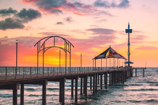 Brighton Jetty Dramatic Sunset Viewed Esplanade South Australia — Fotografia de Stock