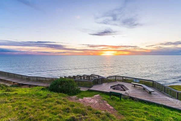 Hallett Cove boardwalk at sunset viewed from the lookout, South Australia
