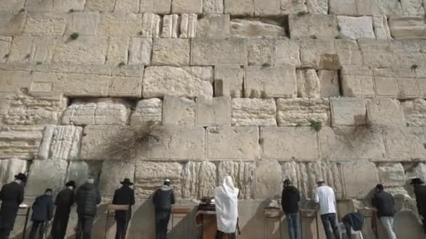 Camera Moves Praying Jew Wailing Wall Big Wailing Wall Old — Stock Video