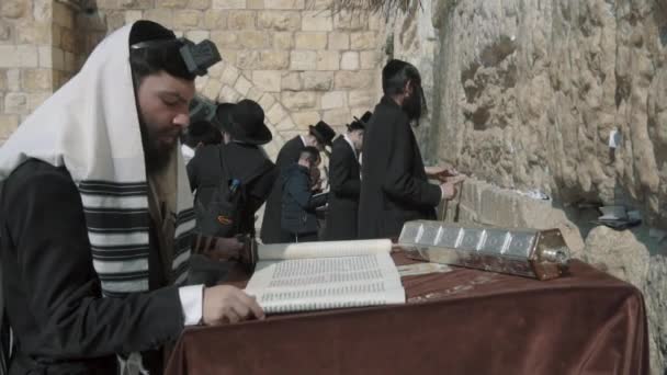 Jerusalem Israel Februar 2022 Westlicher Mauerplatz Jüdische Menschen Beten Nahe — Stockvideo