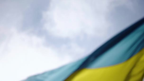Blurred Background Flag Ukraine Blue Yellow Colors Flutters Air Background — 图库视频影像