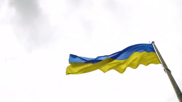 Bandeira Ucrânia Azul Amarelo Cores Tremulam Contra Fundo Céu — Vídeo de Stock