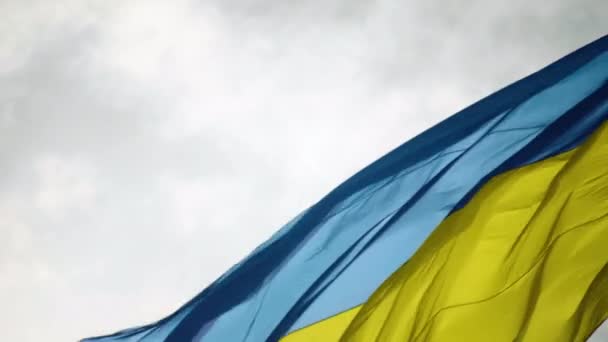 Bandeira Ucrânia Flutua Contra Fundo Céu Bandeira Move Diagonalmente Ondas — Vídeo de Stock