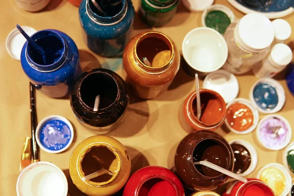 Latas Pintura Para Dibujar Vista Superior — Foto de Stock