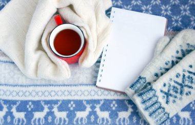 Çay, atkı, eldiven defteri. Üst görünüm