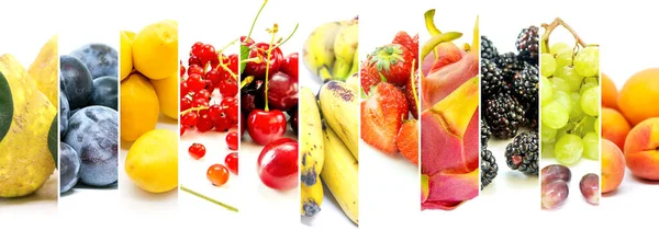 Collage Frutas Surtidos Sobre Fondo Blanco — Foto de Stock