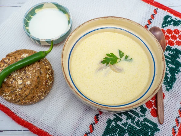 Romanian Traditional Soup Ciorba Burta Beef Tripe Soup — Stockfoto