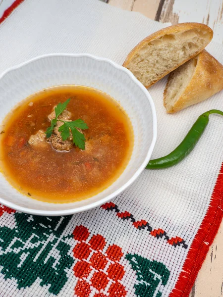 Plate Meatballs Soup Traditional Dish Romanian Cuisine — Zdjęcie stockowe