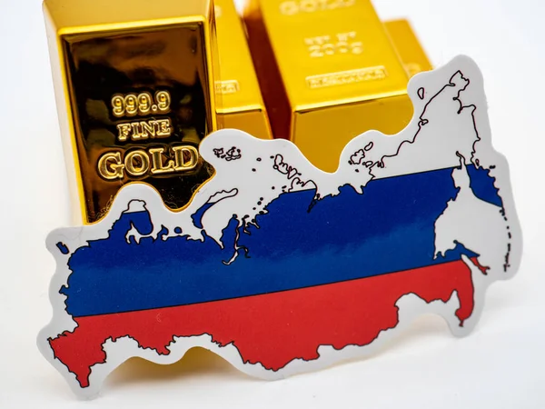 flag of the russia and gold bars
