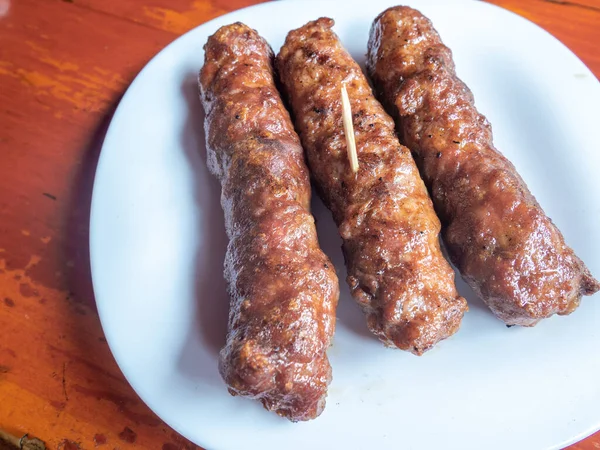 Skinless Meat Roll Sausage Mici Traditional Balkan Romanian Ottoman Cuisine — Stockfoto