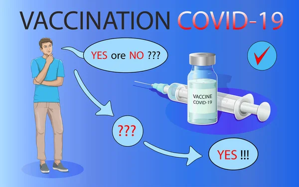 Médecine Santé Vaccination Vaccinations Gars Shirt Bleu Pantalon Beige Pense — Image vectorielle