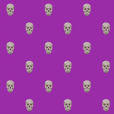 Fuşya ya da kırmızı bir arka planda kafatası deseni var. Kafatasları kumaş üzerinde vektör şeklinde yazdırın. Kafatasının arka planında vektör izi var. Ölüm temalı duvar kağıdı ve vektör içinde kafatasları. 