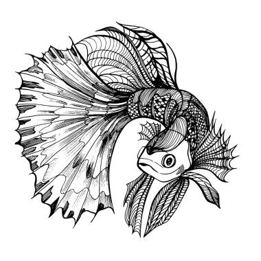 Soyut balıklar su altında yüzer. Boyama kitabı için Koi sazan balığı.