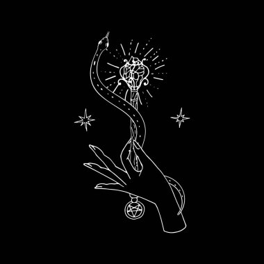 Sihirli değneğin etrafını saran eski mistik yılan