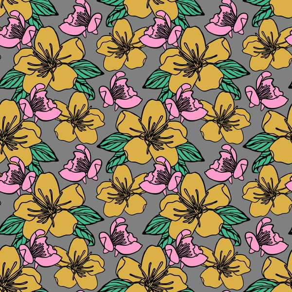 Motif sans couture avec des fleurs de pomme ou de cerisier dessinées à la main. — Image vectorielle