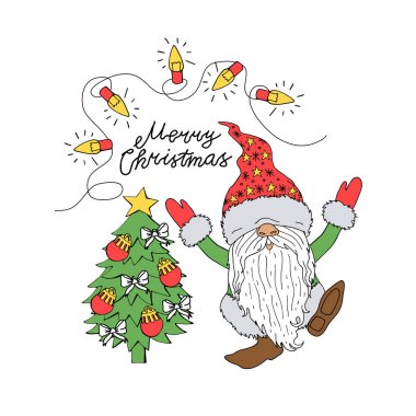 Güzel çizgi film çizgi film cücesi. Mutlu Noeller mektubu. Renkli Noel karakteri