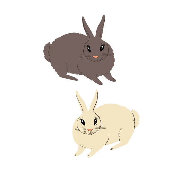 Platte illustratie van konijnen geïsoleerd op whte — Stockvector