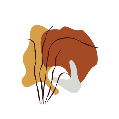 Soyut organik şekilleri ve botanik çizimleri olan modern kompozisyonlar.