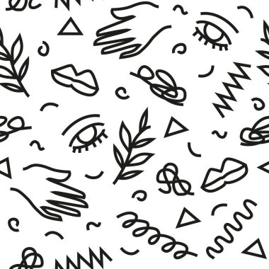 Yüzyılın ortalarında soyut monokrom karalama şekilleri beyaz üzerinde pürüzsüz tekrarlayan desenler