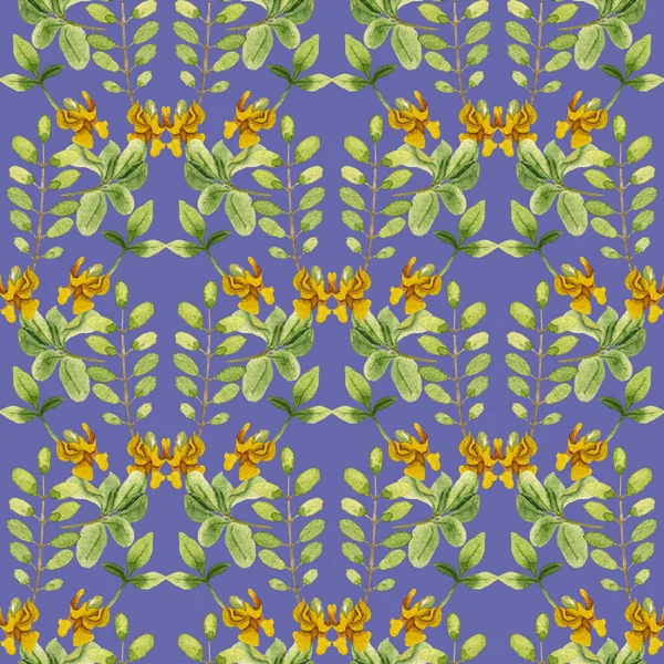 Folhas de aquarela e padrão sem costura flor amarela — Fotografia de Stock