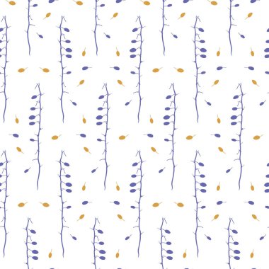 Mavi botanik çizgileri olan klasik dikişsiz desen.