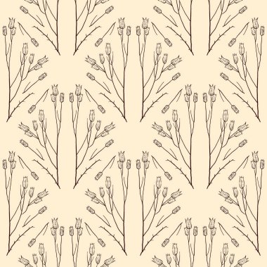 Botanik çizgileri olan klasik dikişsiz desen. Topraksı nötr renkler.