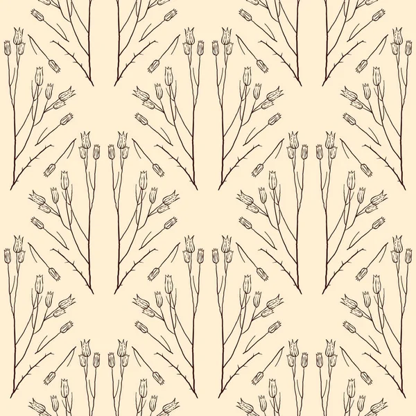 Vintage nahtlose Muster mit botanischen Linienzeichnungen. Erdige, neutrale Farben. — Stockvektor