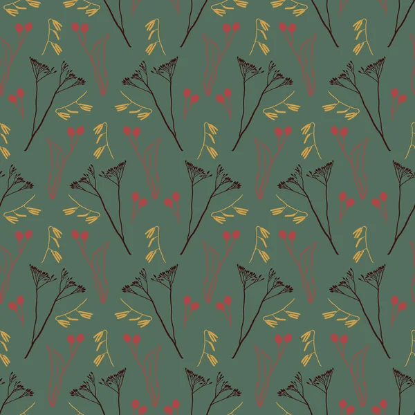 Vintage nahtlose Muster mit botanischen Linienzeichnungen. Erdige, neutrale Farben. — Stockvektor