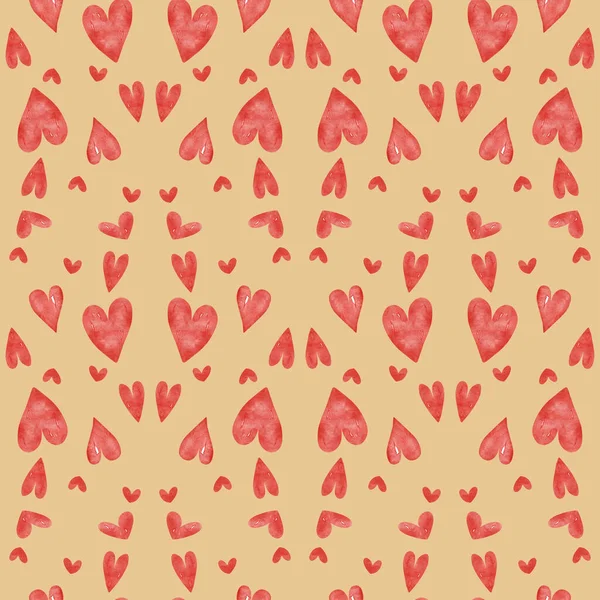 Wzór z czerwonym akwarele serca — Zdjęcie stockowe