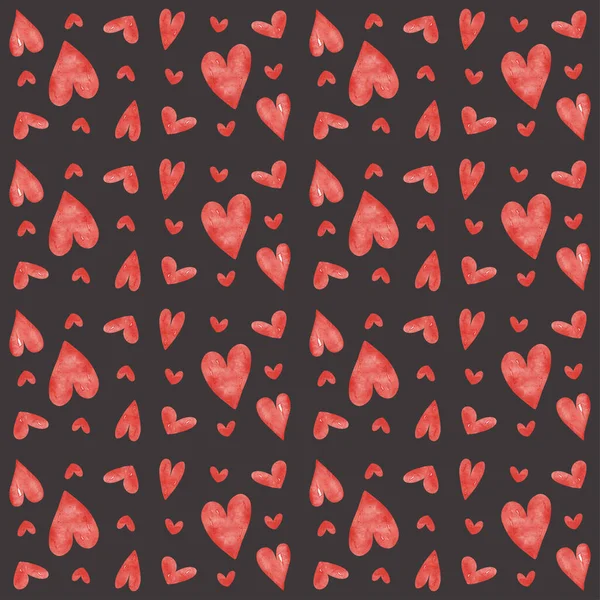 Bezešvé vzor s červeným srdcem akvarel — Stock fotografie