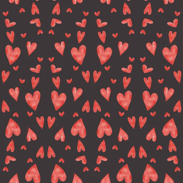 Varrat nélküli mintát piros akvarell szívvel — Stock Fotó