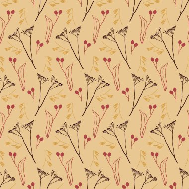Botanik çizgileri olan klasik dikişsiz desen. Topraksı nötr renkler.