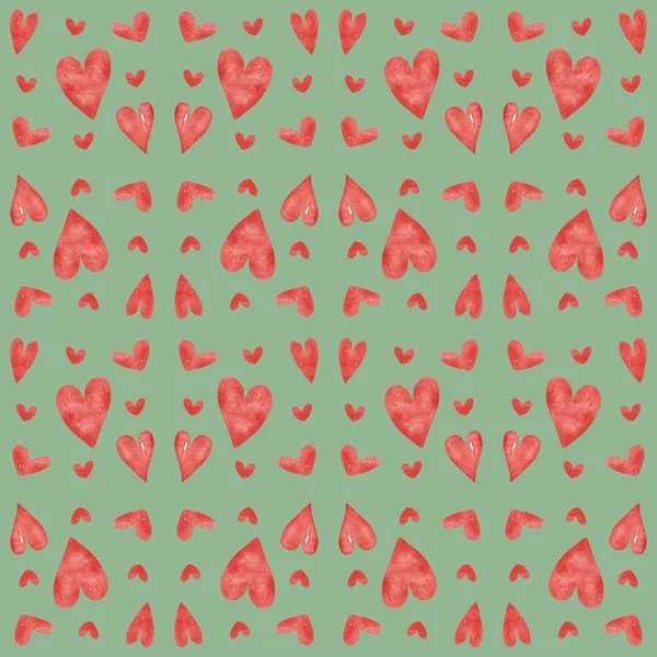 Seamless mönster med röda akvarell hjärtan — Stockfoto