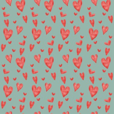 Kırmızı sulu boya kalpleri ile Seamless Modeli