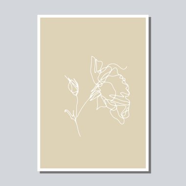 Dünyasal arka plan şablonuna gül çiçeği çizen tek bir çizgi