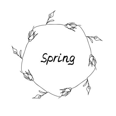 Bir satır gül çiçeği çelengi ile metin ilkbaharı.