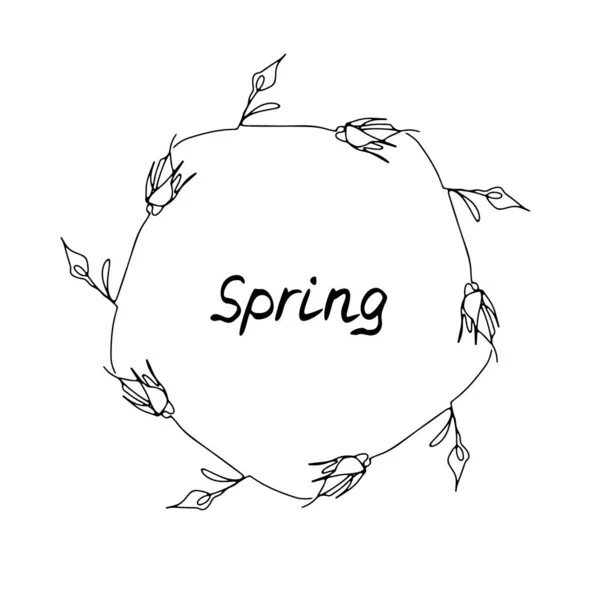 One line rose flowers wreath with text Spring. — Stock Vector