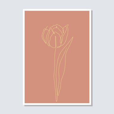 Lale çiçeklerini dünyevi arka plan şablonuna çizen tek bir çizgi