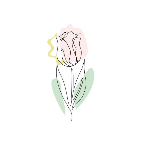 Una línea dibujando tulipán. Flor de una sola línea dibujada a mano con formas abstractas neutras — Vector de stock
