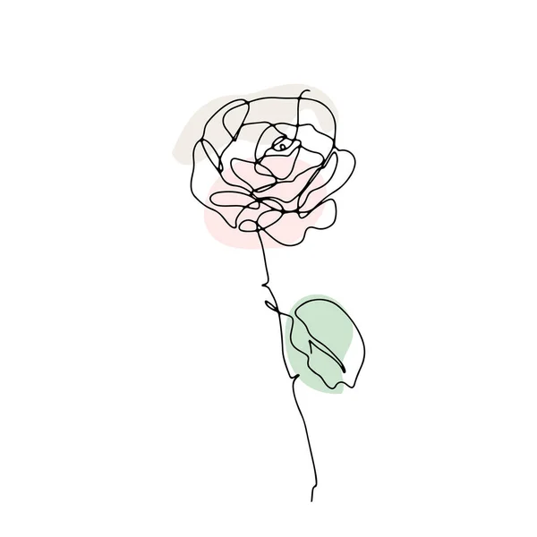 Une ligne dessinant rose. Fleur à une ligne dessinée à la main avec des formes abstraites neutres — Image vectorielle