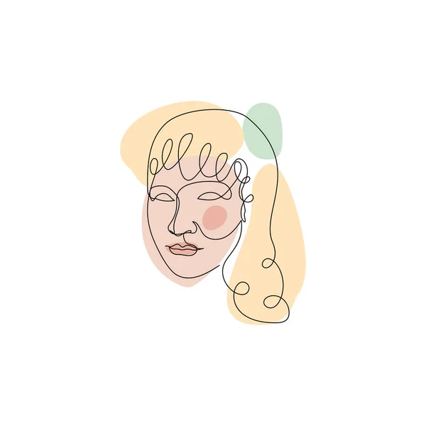 女性の顔の単線画とパステルの抽象的な形の組成 — ストックベクタ