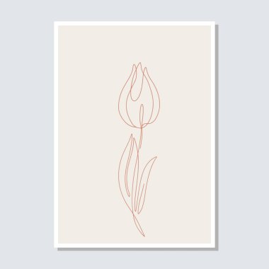 Lale çiçeklerini dünyevi arka plan şablonuna çizen tek bir çizgi