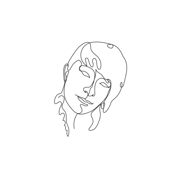 Vrouwelijke gezicht enkele lijn tekening. Portret van jong mooi meisje — Stockvector