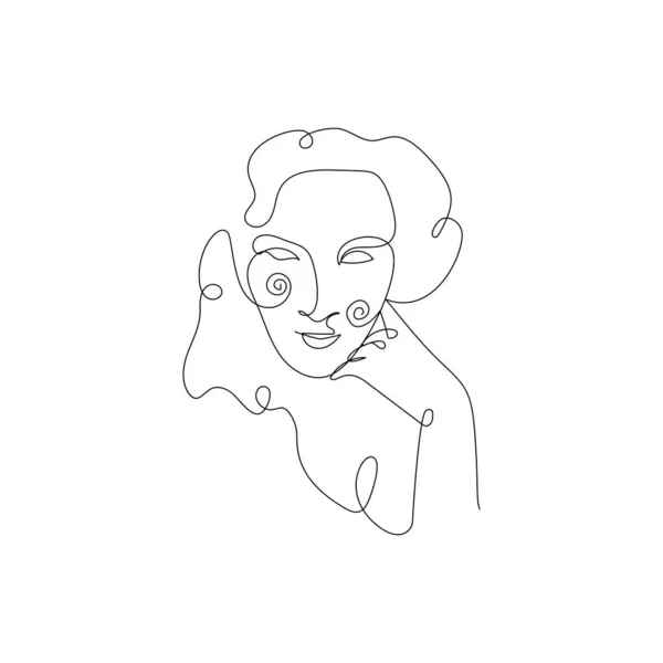 Visage féminin dessin simple ligne. Portrait de jeune belle fille — Image vectorielle