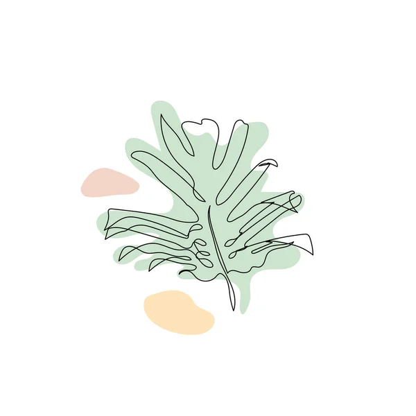 木の葉とパステルのニュートラルな形の一本の線画 — ストックベクタ
